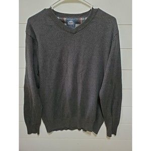 Cambridge Dry Goods mens size M long sleeve dark gray V-neck sweater 100 cotton